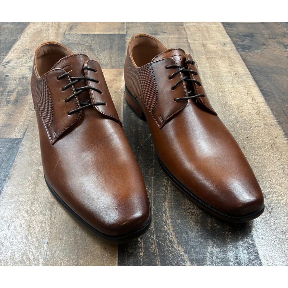 Stacy Adams Brown Leather Derby Dress Shoes Mens Square Toe Textured Panel